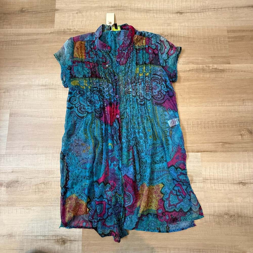 Lior Paris Size S Sheer Paisley Print Button-Down Tunic